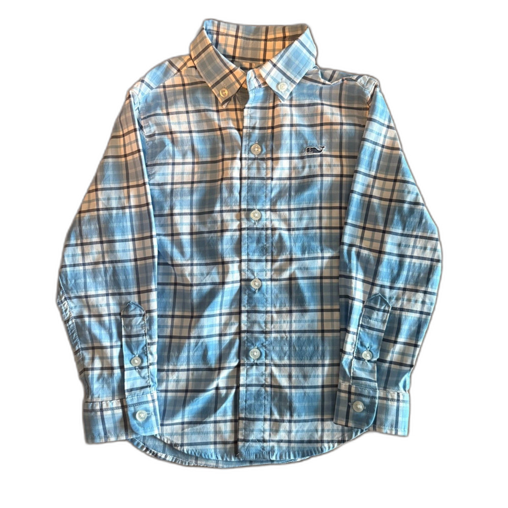 Vineyard Vines Blue Plaid Whale Shirt Collared Button-Up Shirt Boys' 2T